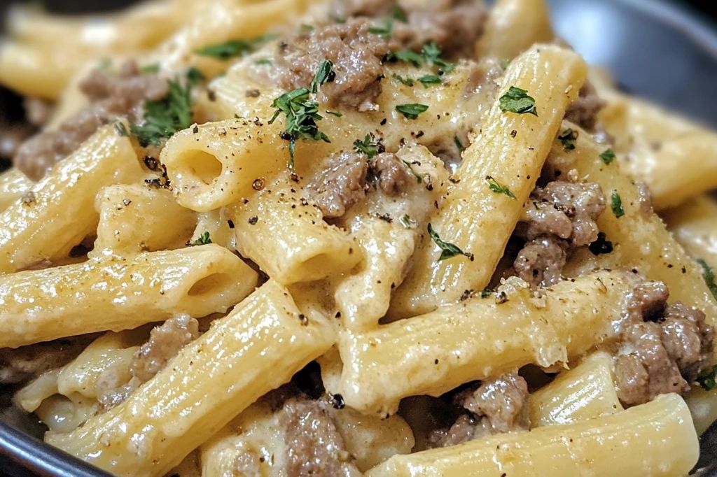 Classic One-Pan Cheesy Garlic Butter Beef Pasta
